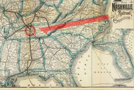 Map of the Louisville and Nashville Railroad and its connections. 1886. Aqui podras acceder a este mapa con el que podrás entender las vias de transporte en funcionamiento cuando se inauguró el Partenón Americano.  propiedad de David Rumsey.  OJO! no te olvides de volver ;->>